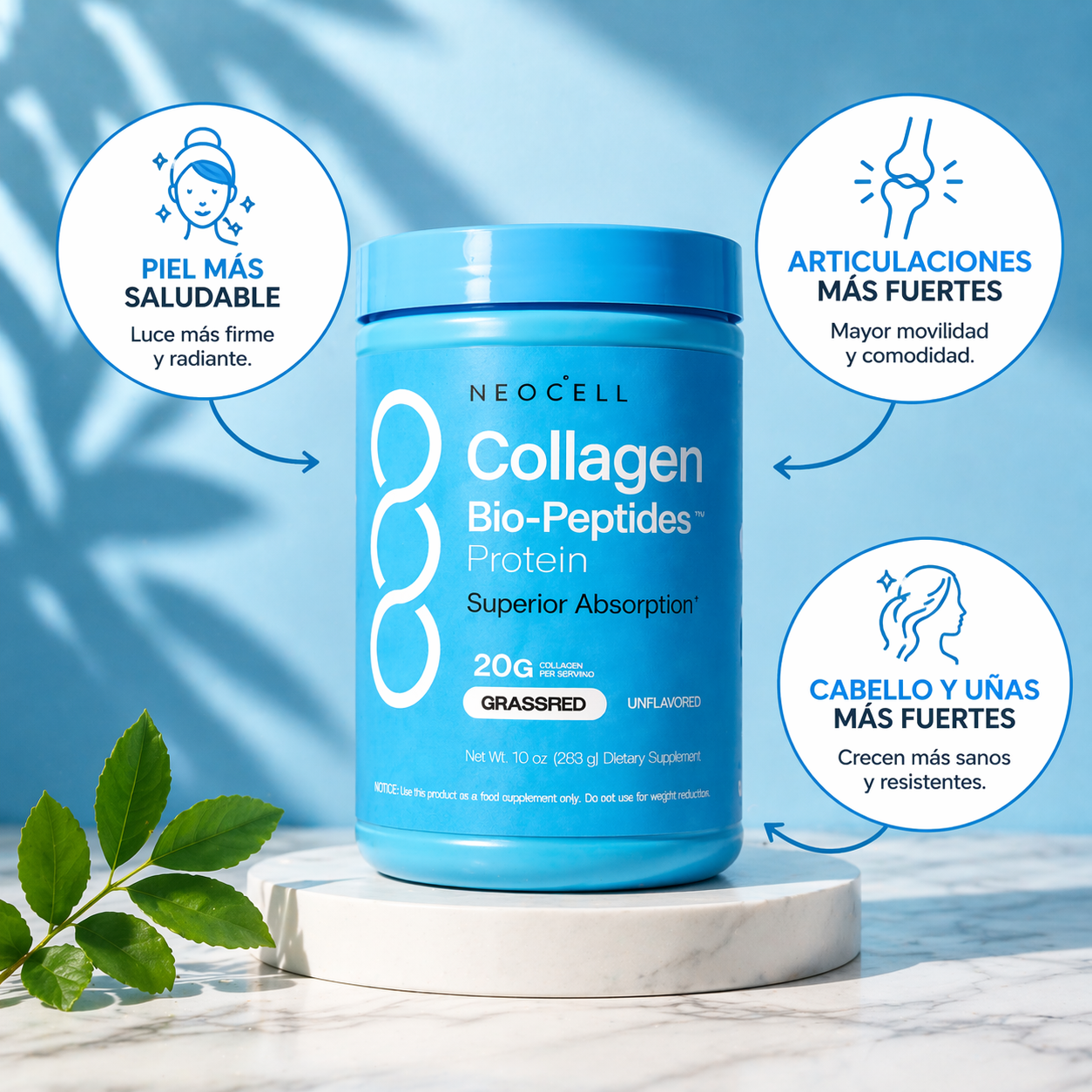 Neocell Collagen Peptides 283 G Colágeno que mejora piel, cabello, articulaciones
