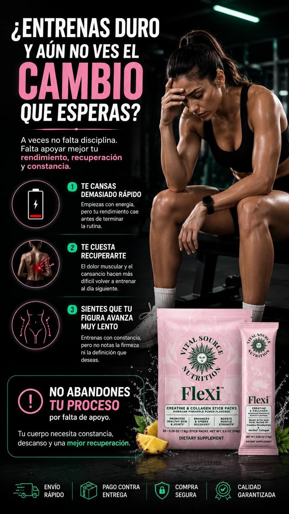 Persona fatigada tras entrenar: poca energía, recuperación lenta y avance lento.