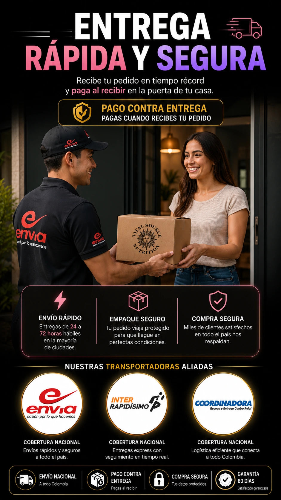 Entrega del pedido de FLEXI en la puerta de casa por transportadora nacional.